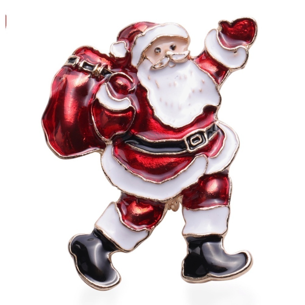 Multi Color Enameled Santa Claus Gold tone Brooch